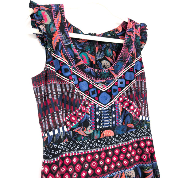 Saloni Elodie C Garnet Bandhani Silk Dress Size 6 A Line Ruffle Boho Glam Luxe - Picture 5 of 15